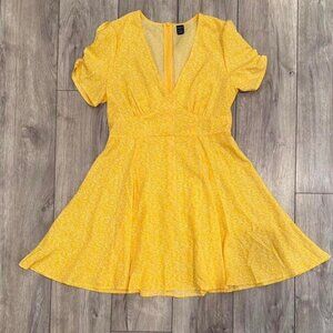 SHEIN Bright Yellow Floral Mini Dress